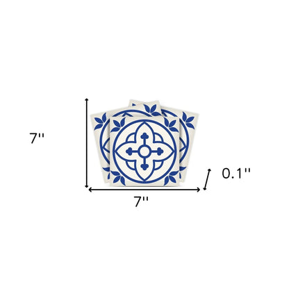 4" X 4" Tulipa Blue and White Peel and Stick Removable Tiles HomeRoots