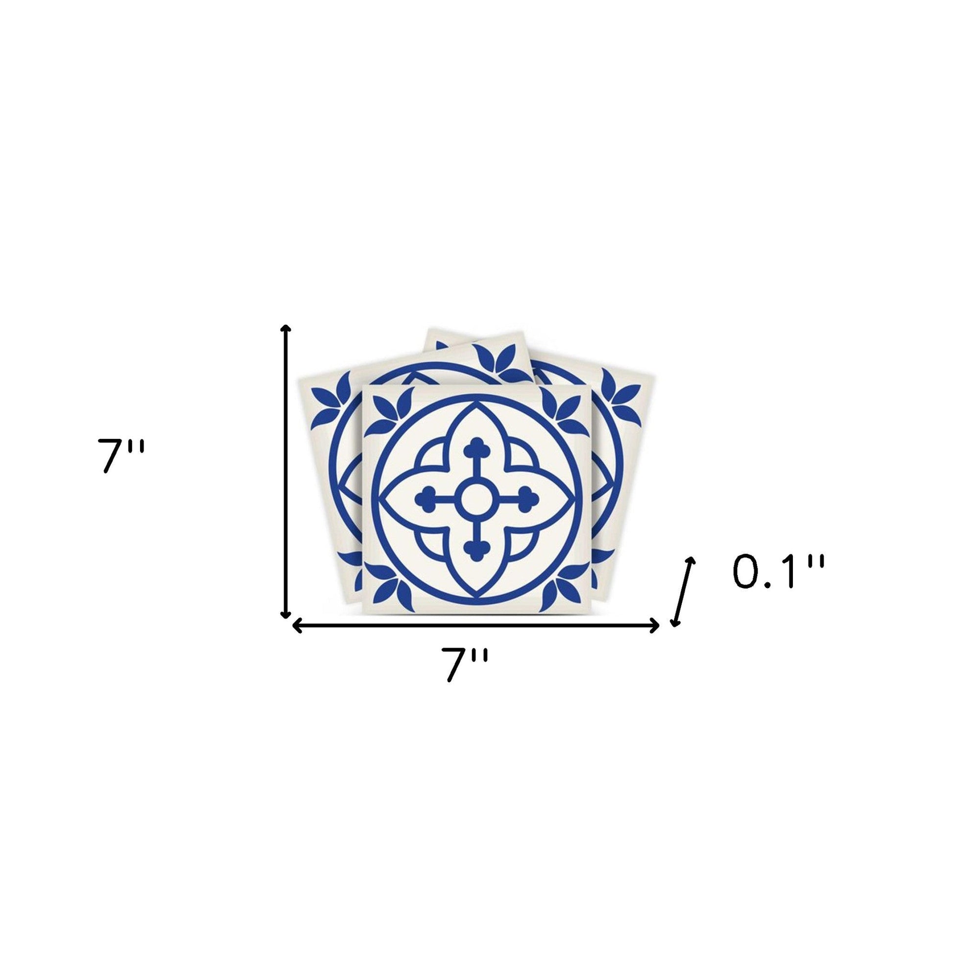 4" X 4" Tulipa Blue and White Peel and Stick Removable Tiles HomeRoots