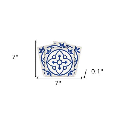 4" X 4" Tulipa Blue and White Peel and Stick Removable Tiles HomeRoots