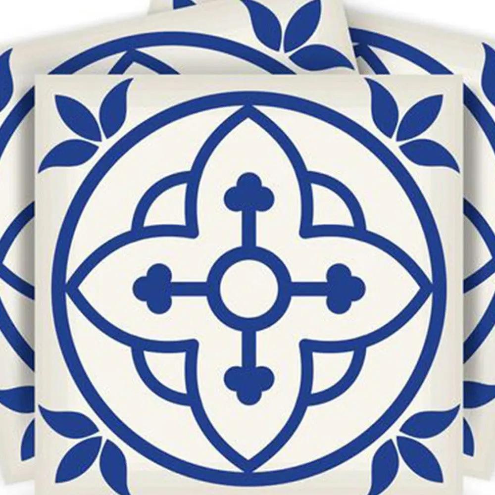 4" X 4" Tulipa Blue and White Peel and Stick Removable Tiles HomeRoots