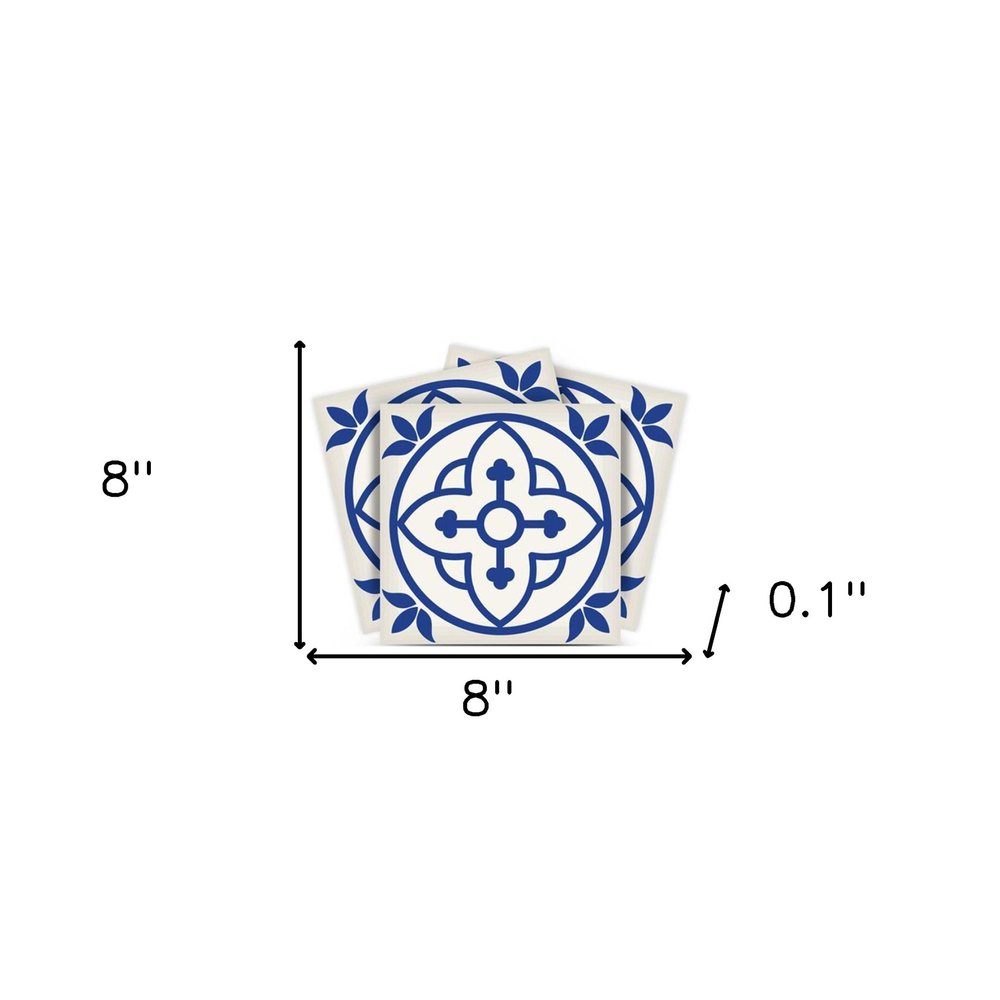 4" X 4" Tulipa Blue and White Peel and Stick Removable Tiles HomeRoots