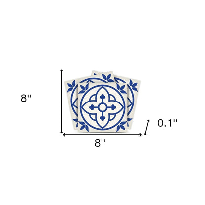 4" X 4" Tulipa Blue and White Peel and Stick Removable Tiles HomeRoots