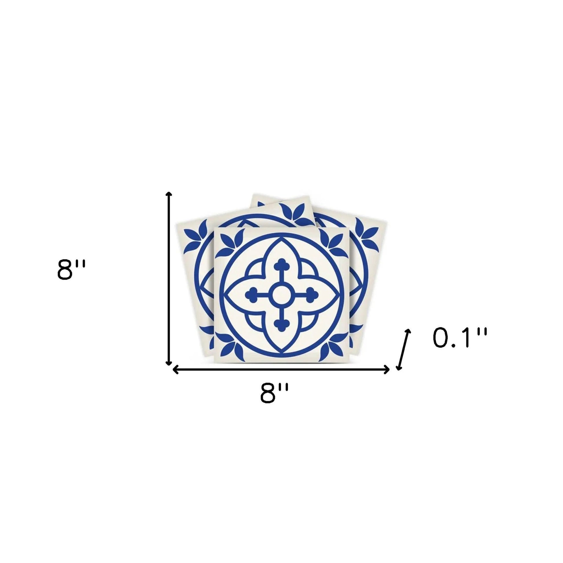 4" X 4" Tulipa Blue and White Peel and Stick Removable Tiles HomeRoots