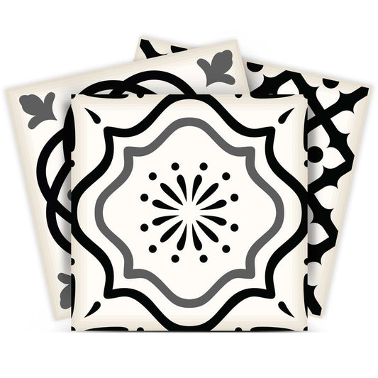 12" x 12" Black And White Vinyl Arabesque Peel And Stick Removable Tiles HomeRoots