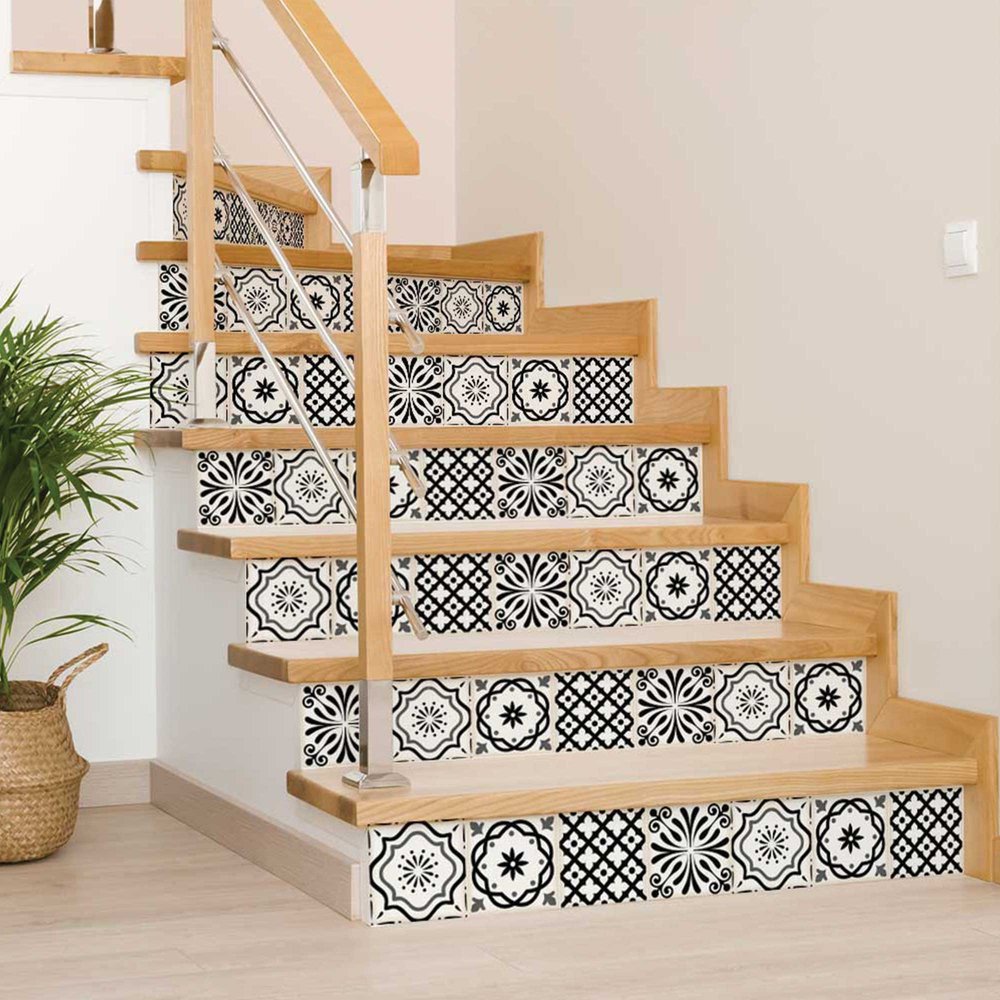 12" x 12" Black And White Vinyl Arabesque Peel And Stick Removable Tiles HomeRoots