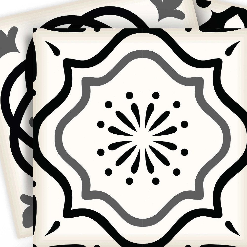 12" x 12" Black And White Vinyl Arabesque Peel And Stick Removable Tiles HomeRoots