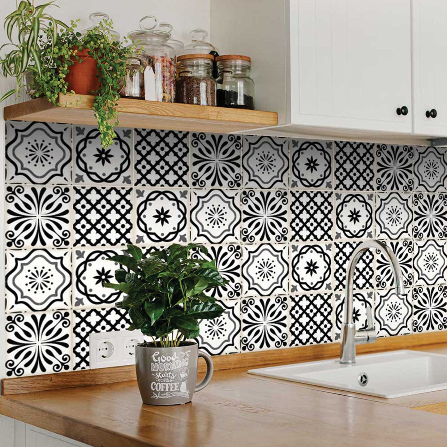 5" X 5" Black and White Multi  Peel and Stick Removable Tiles