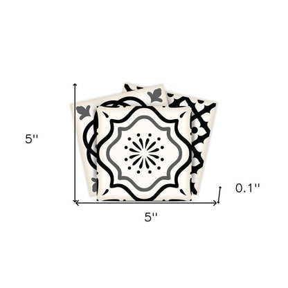 12" x 12" Black And White Vinyl Arabesque Peel And Stick Removable Tiles HomeRoots