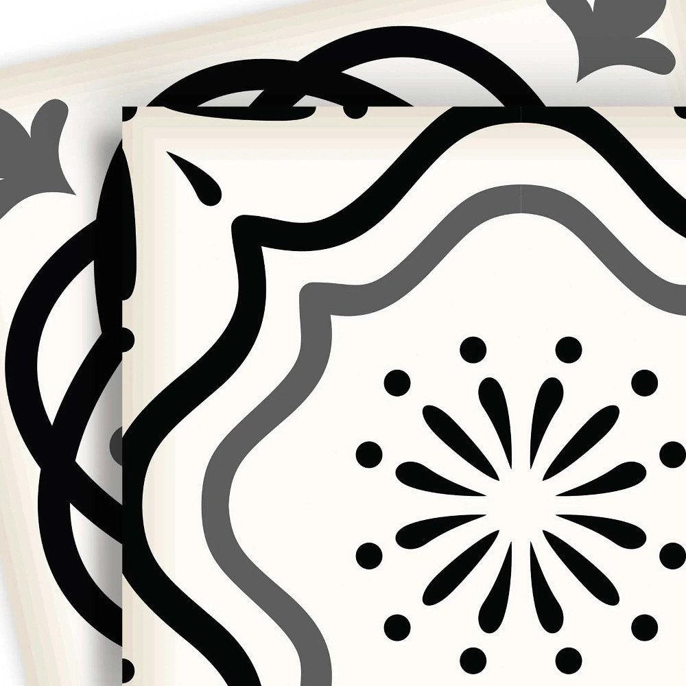 12" x 12" Black And White Vinyl Arabesque Peel And Stick Removable Tiles HomeRoots