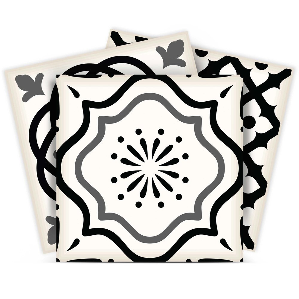 12" x 12" Black And White Vinyl Arabesque Peel And Stick Removable Tiles HomeRoots