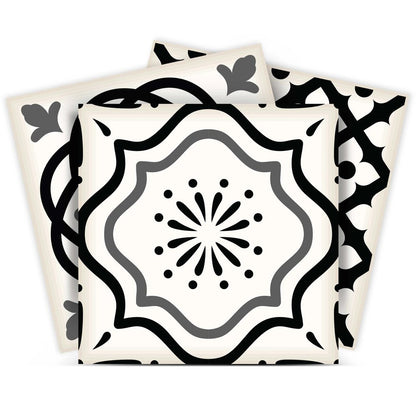 12" x 12" Black And White Vinyl Arabesque Peel And Stick Removable Tiles HomeRoots