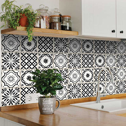 6" X 6" Black and White Multi  Peel and Stick Removable Tiles