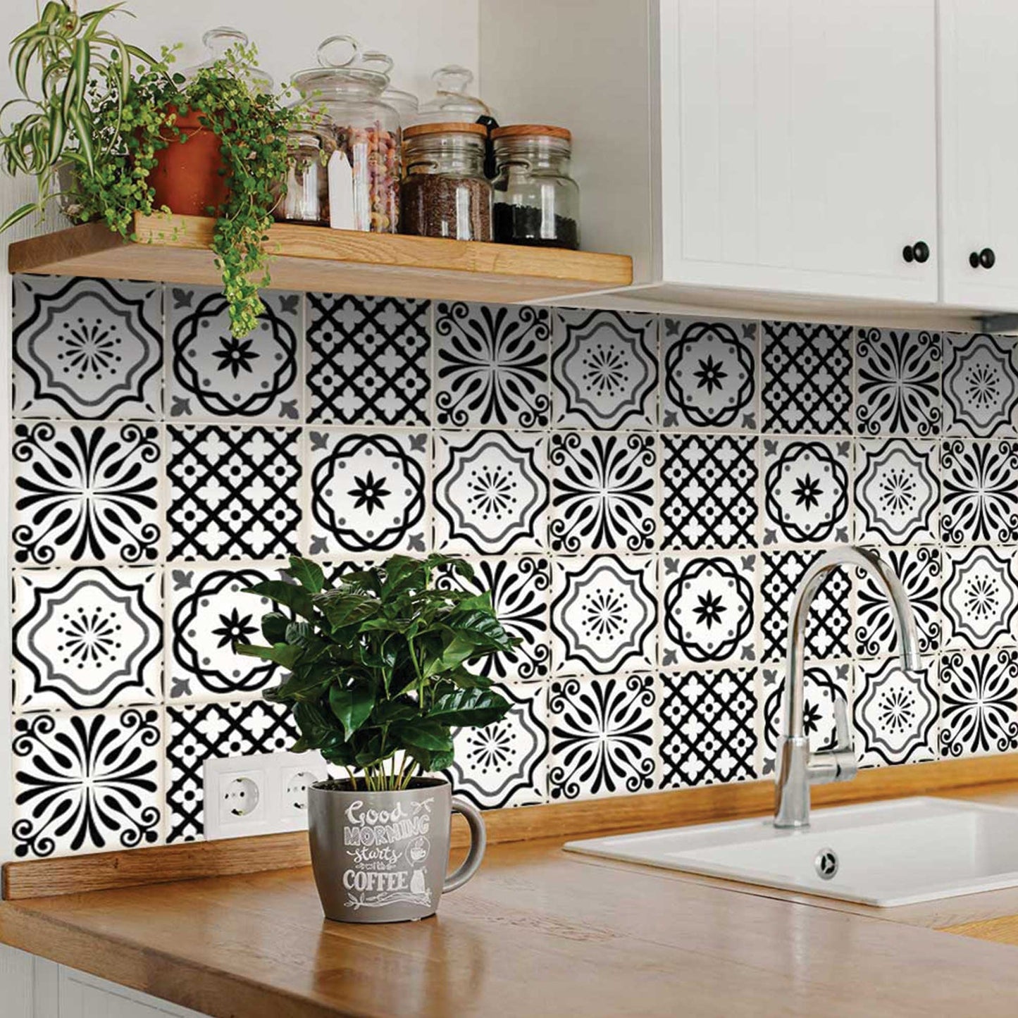 4" X 4" Black and White Multi Peel and Stick Removable Tiles HomeRoots
