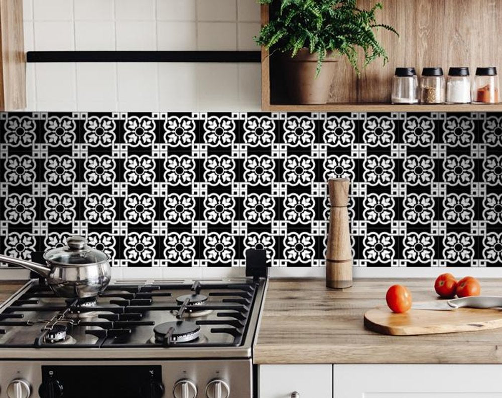 5" X 5" Black and White Stark Peel and Stick Removable Tiles HomeRoots