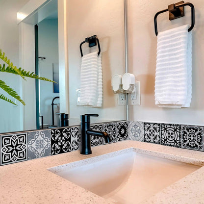 5" X 5" Black White and Gray Mosaic Peel and Stick Tiles HomeRoots