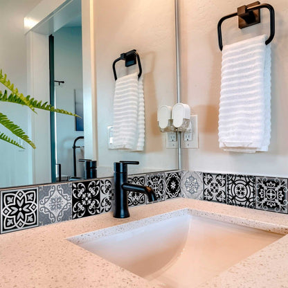 5" X 5" Black White and Gray Mosaic Peel and Stick Tiles HomeRoots