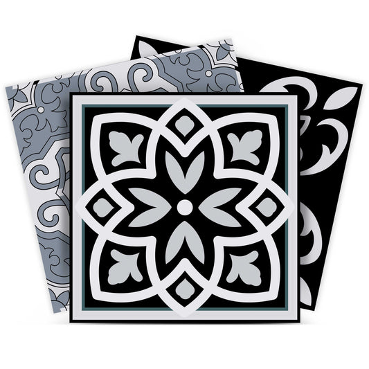 6" X 6" Black White and Gray Mosaic Peel and Stick Tiles