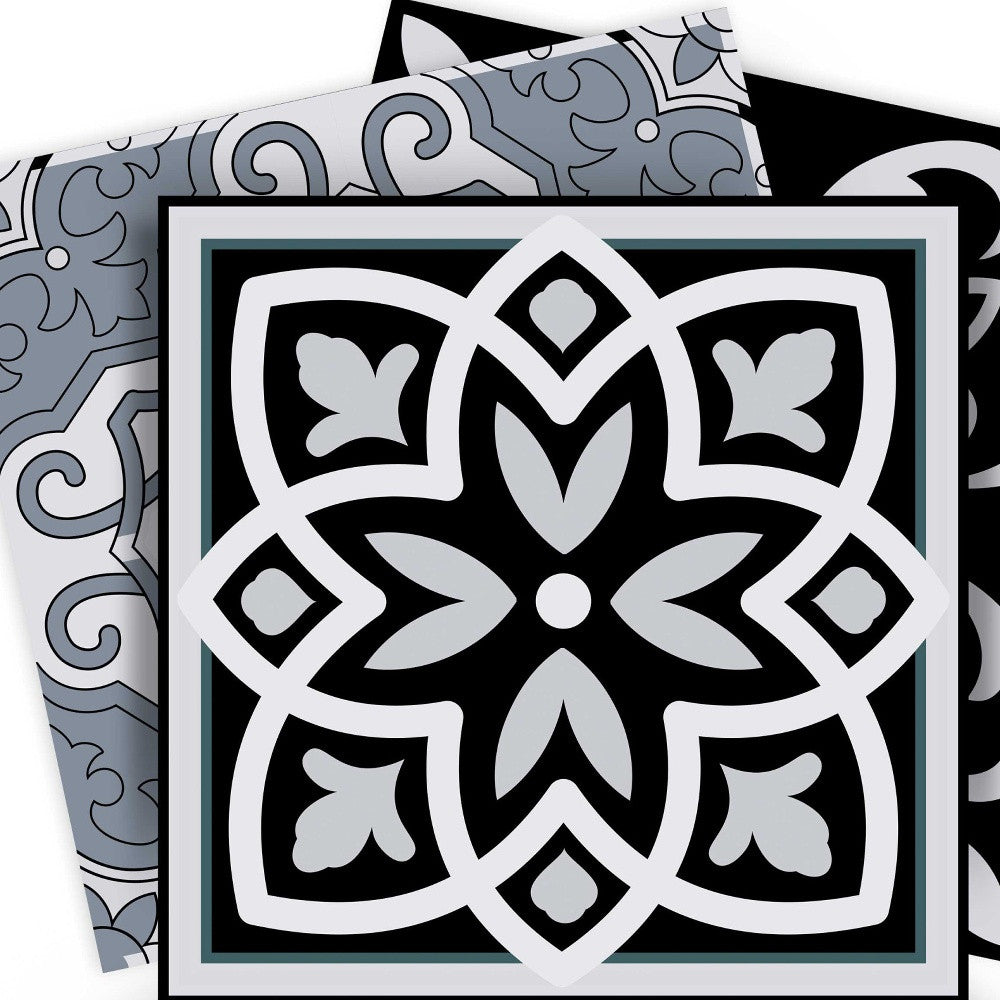 7" X 7" Black White and Gray Mosaic Peel and Stick Tiles