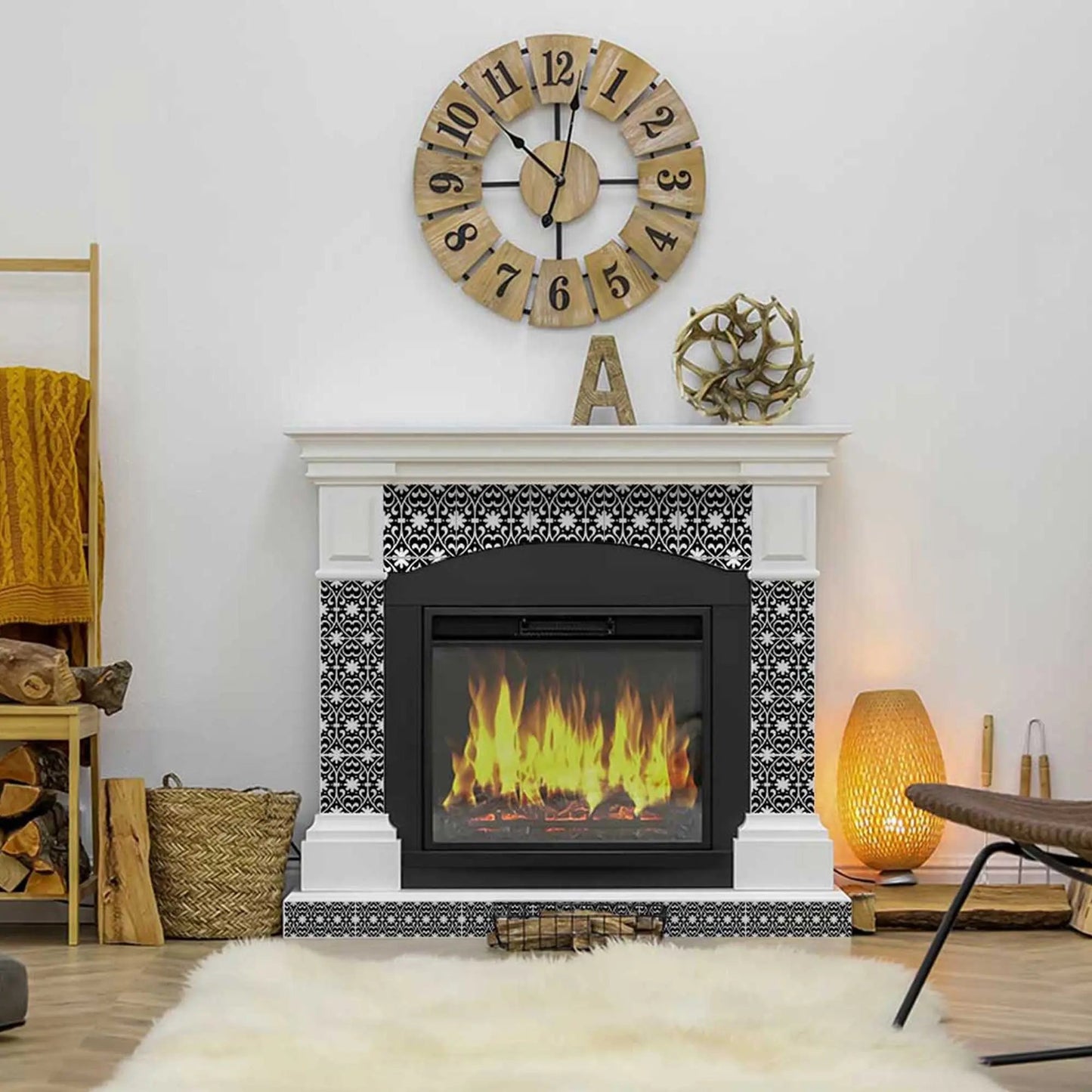 4" X 4" Black and White Floral Peel and Stick Removable Tiles HomeRoots