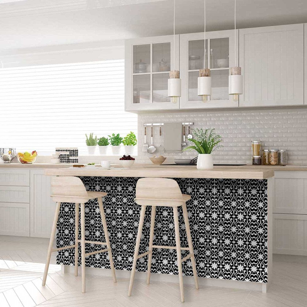 4" X 4" Black and White Floral Peel and Stick Removable Tiles HomeRoots