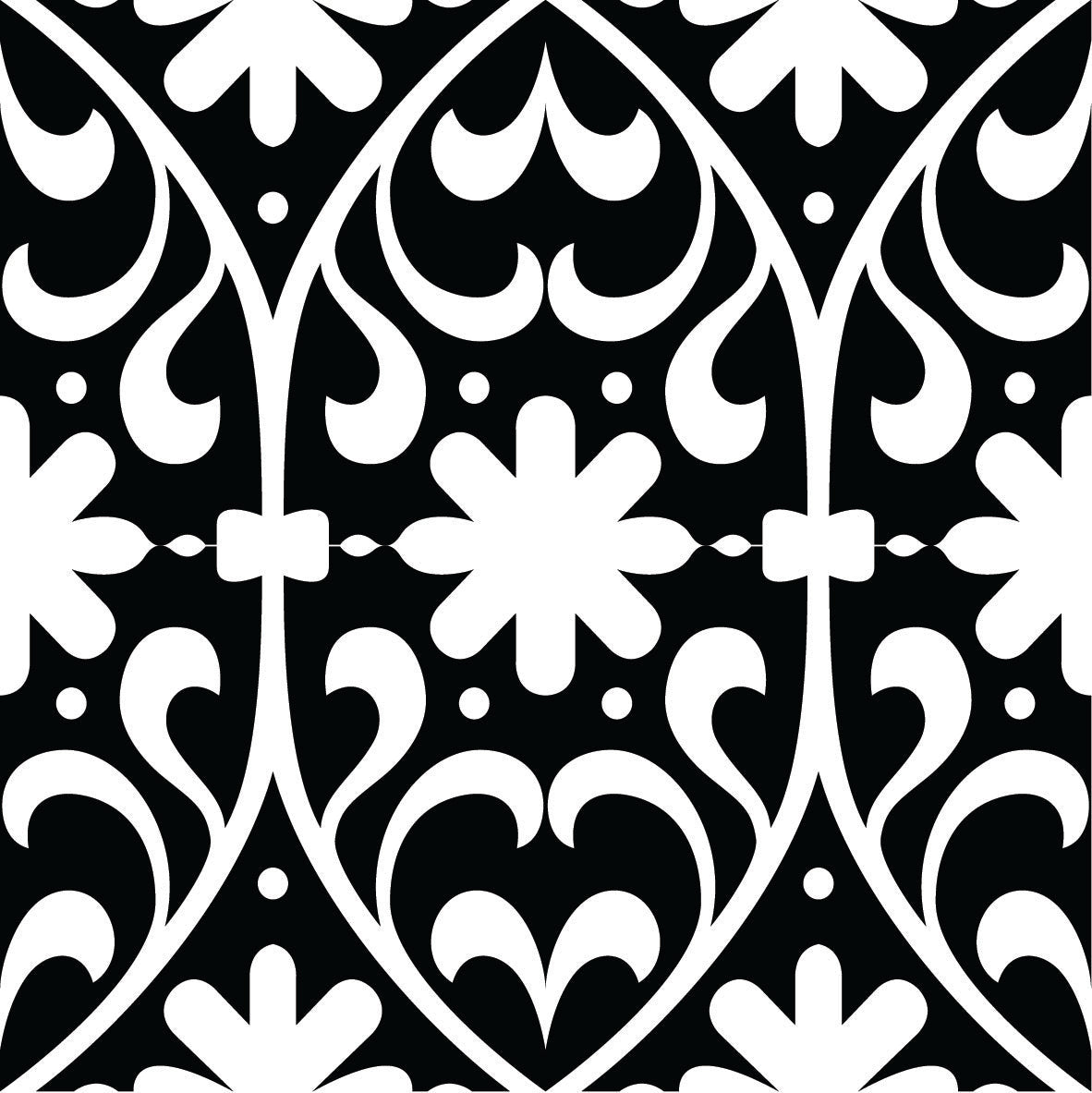 4" X 4" Black and White Floral Peel and Stick Removable Tiles