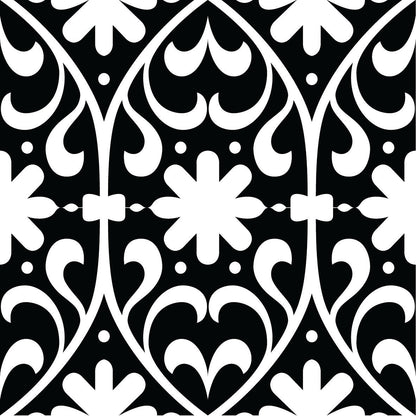 4" X 4" Black and White Floral Peel and Stick Removable Tiles