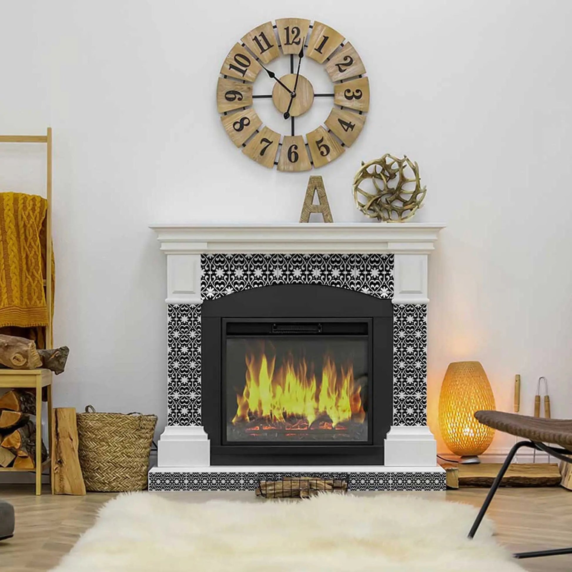 4" X 4" Black and White Floral Peel and Stick Removable Tiles HomeRoots