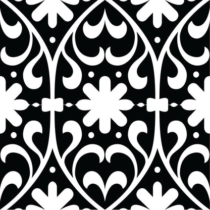 5" X 5" Black and White Floral Peel and Stick Removable Tiles
