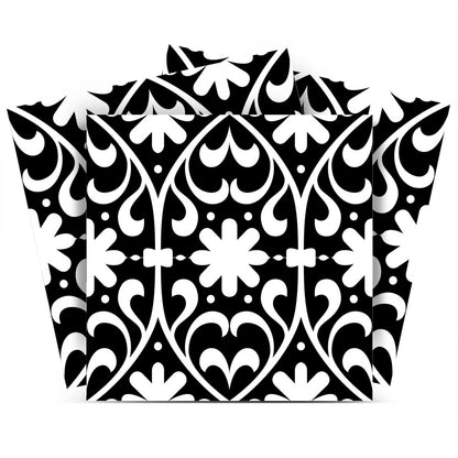 6" X 6" Black and White Floral Peel and Stick Removable Tiles