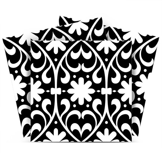 6" X 6" Black and White Floral Peel and Stick Removable Tiles