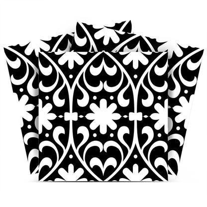 6" X 6" Black and White Floral Peel and Stick Removable Tiles