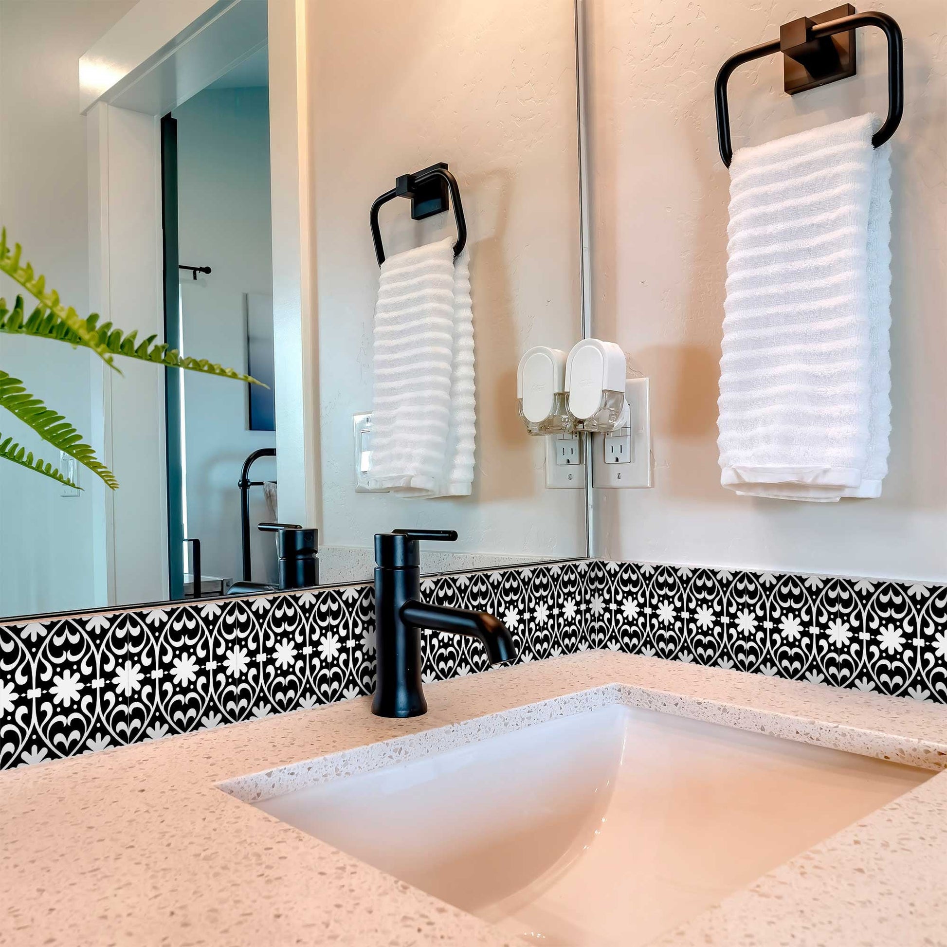 4" X 4" Black and White Floral Peel and Stick Removable Tiles HomeRoots