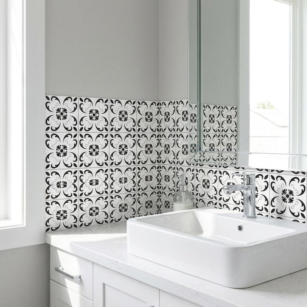 4" X 4" Black and White Delia Peel and Stick Removable Tiles HomeRoots