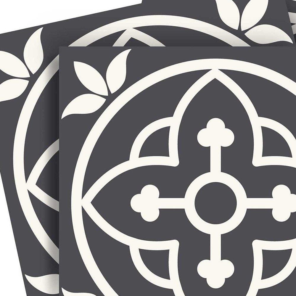 12" x 12" Black And White Vinyl Arabesque Peel And Stick Removable Tiles HomeRoots