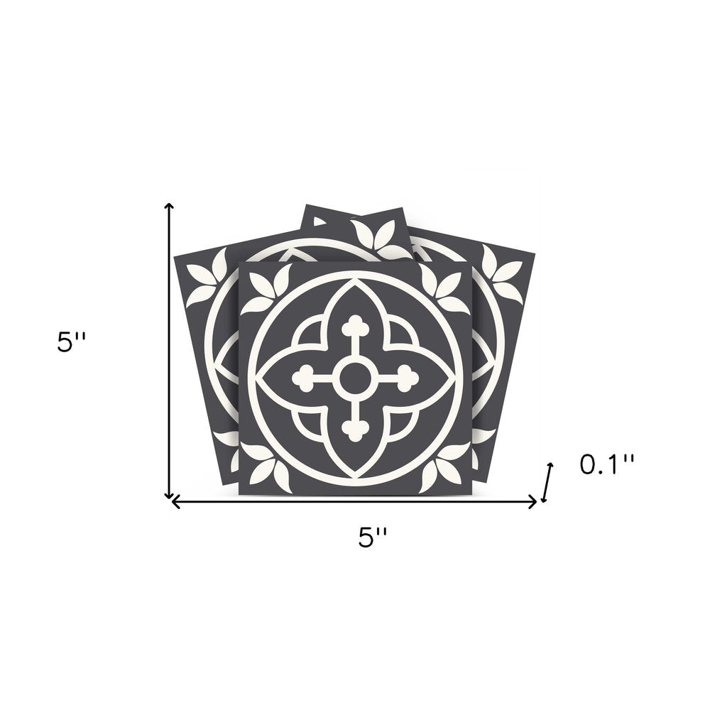 12" x 12" Black And White Vinyl Arabesque Peel And Stick Removable Tiles HomeRoots
