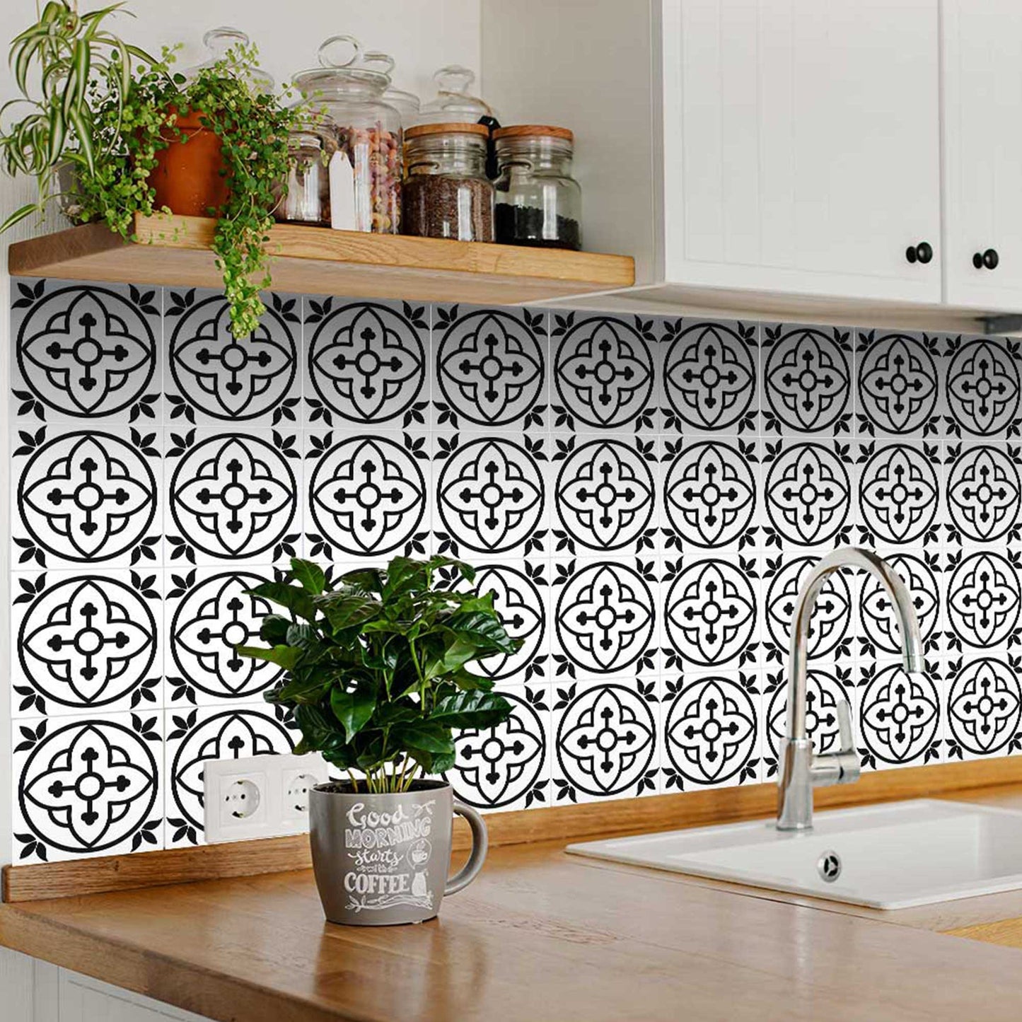 4" X 4" Black and White Peel and Stick Removable Tiles