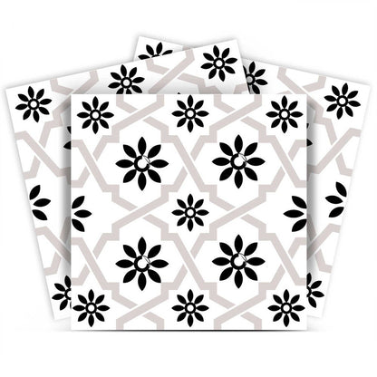 4" X 4" Black and White Lil Daisy Peel and Stick Removable Tiles HomeRoots
