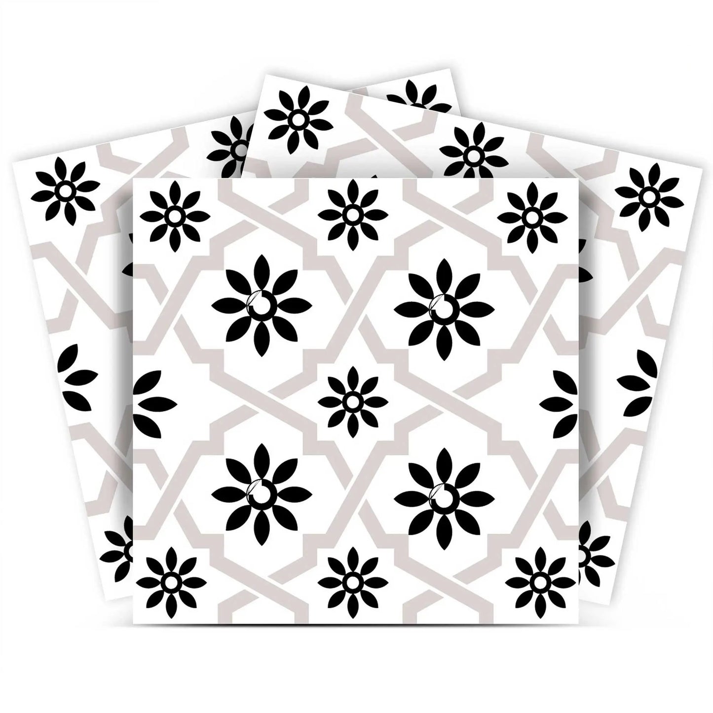 4" X 4" Black and White Lil Daisy Peel and Stick Removable Tiles HomeRoots
