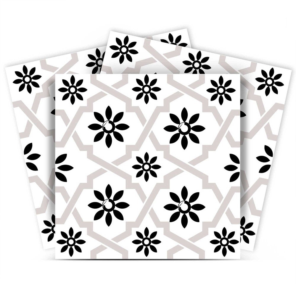 4" X 4" Black and White Lil Daisy Peel and Stick Removable Tiles HomeRoots