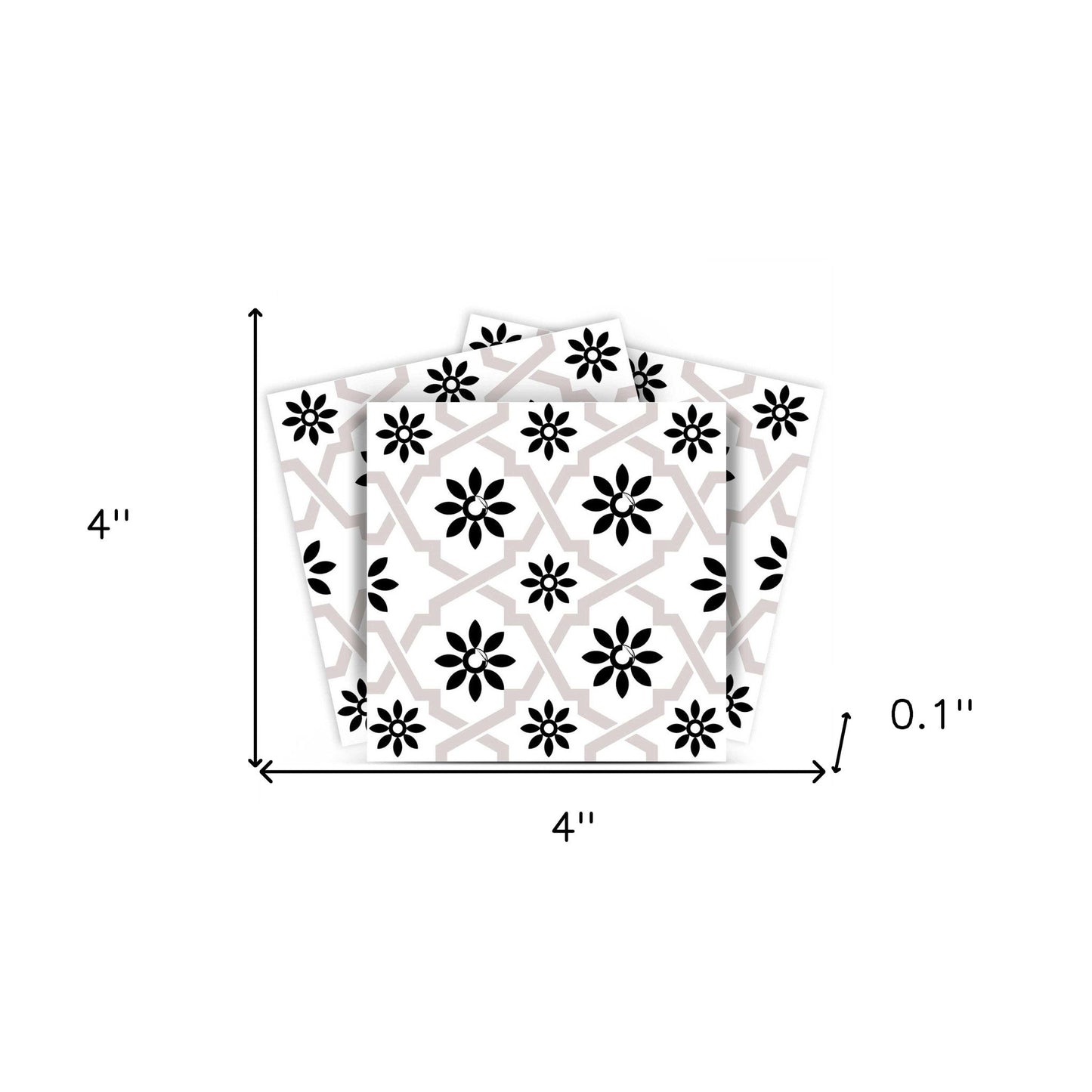 4" X 4" Black and White Lil Daisy Peel and Stick Removable Tiles HomeRoots