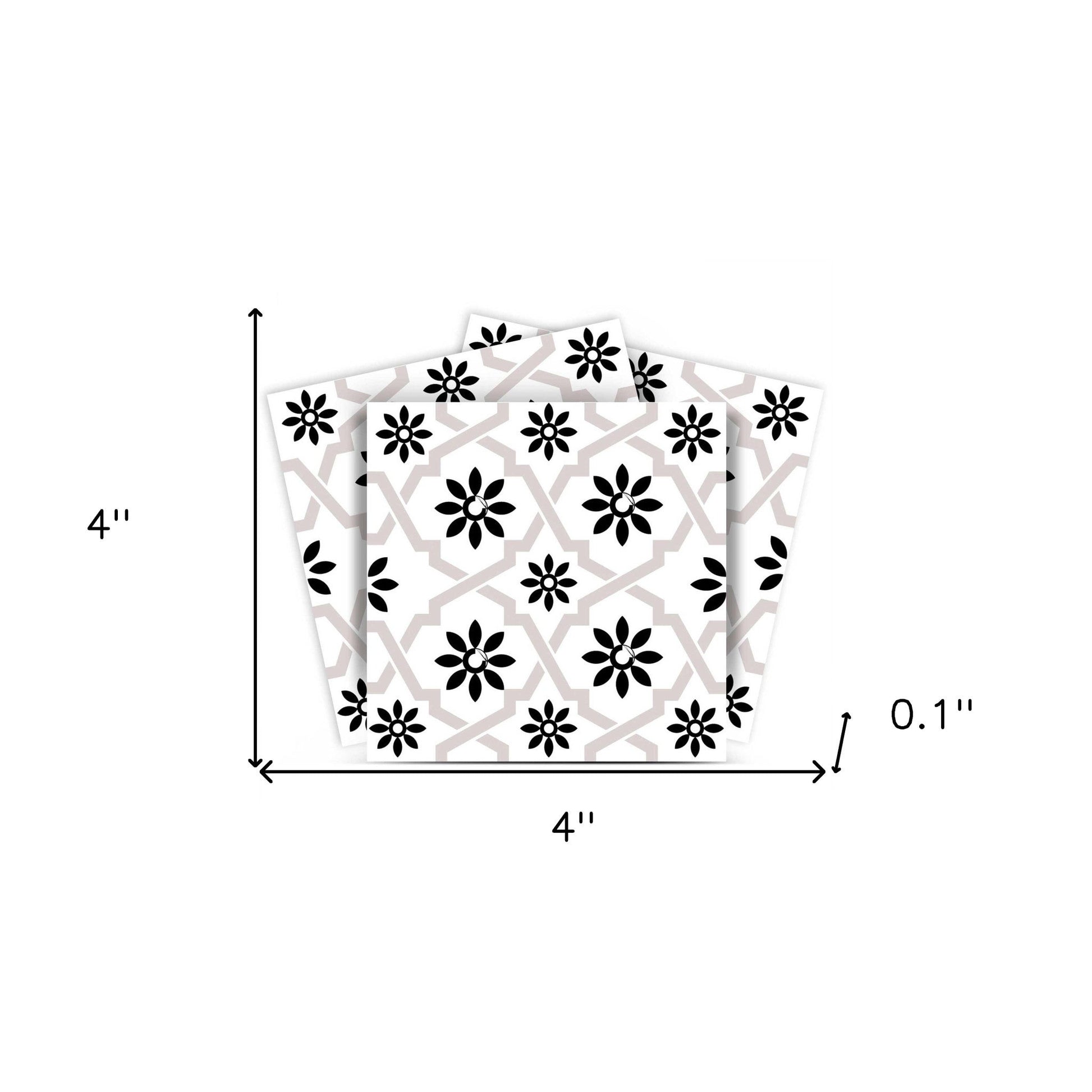 4" X 4" Black and White Lil Daisy Peel and Stick Removable Tiles HomeRoots