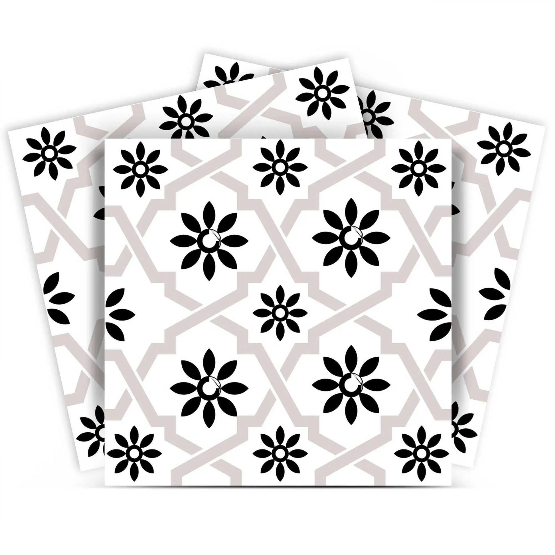 4" X 4" Black and White Lil Daisy Peel and Stick Removable Tiles HomeRoots