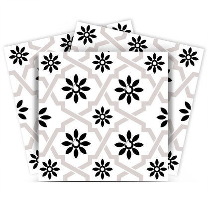 4" X 4" Black and White Lil Daisy Peel and Stick Removable Tiles HomeRoots