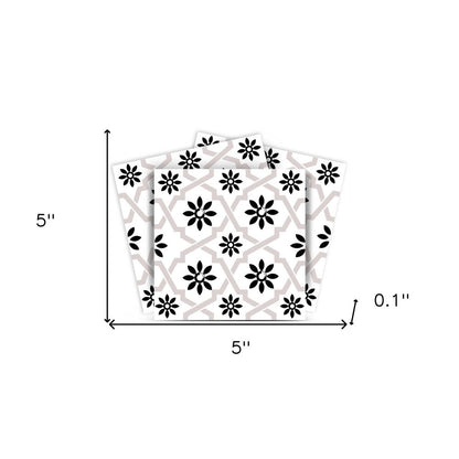 4" X 4" Black and White Lil Daisy Peel and Stick Removable Tiles HomeRoots