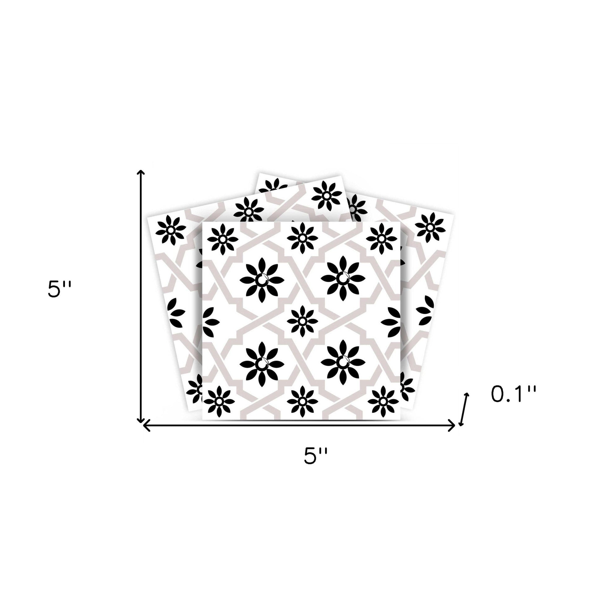 4" X 4" Black and White Lil Daisy Peel and Stick Removable Tiles HomeRoots