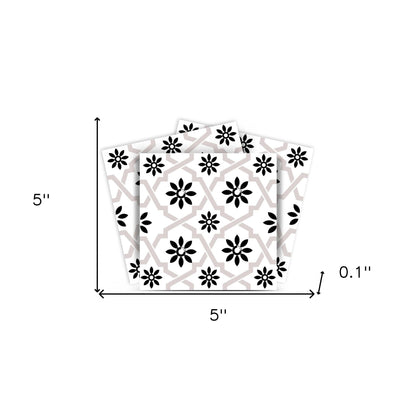 4" X 4" Black and White Lil Daisy Peel and Stick Removable Tiles HomeRoots