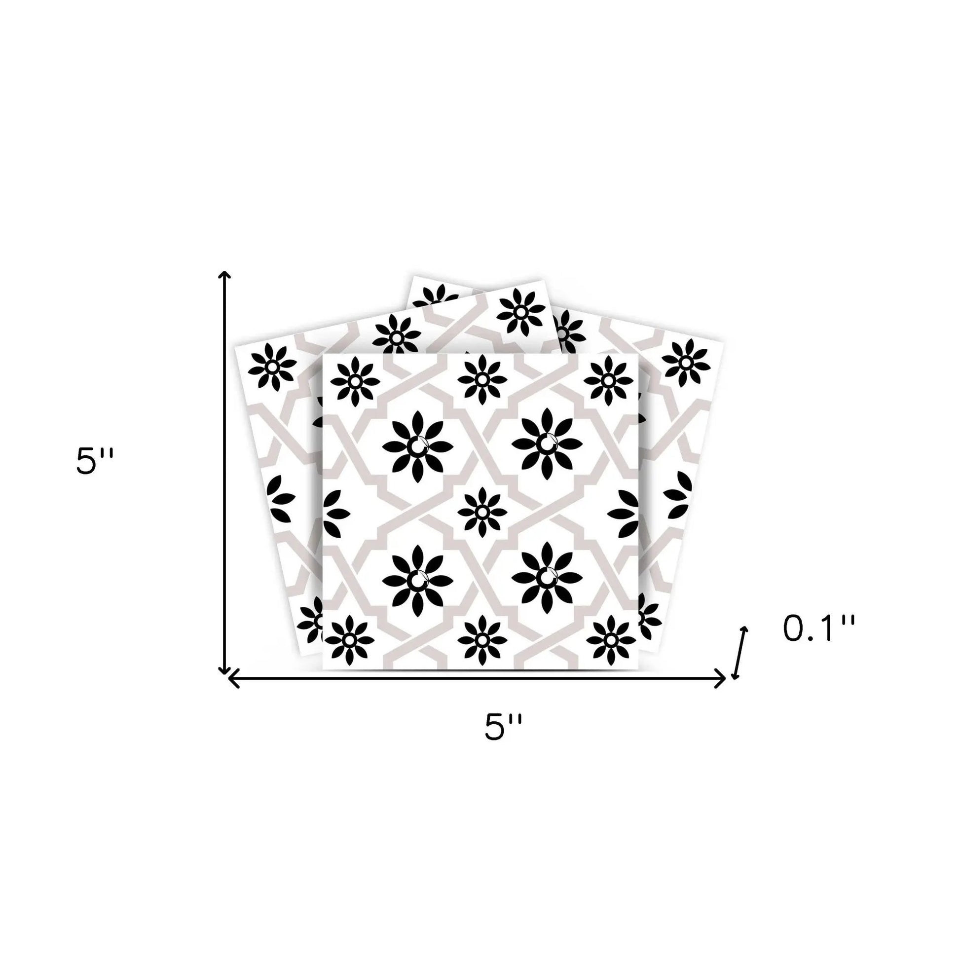 4" X 4" Black and White Lil Daisy Peel and Stick Removable Tiles HomeRoots