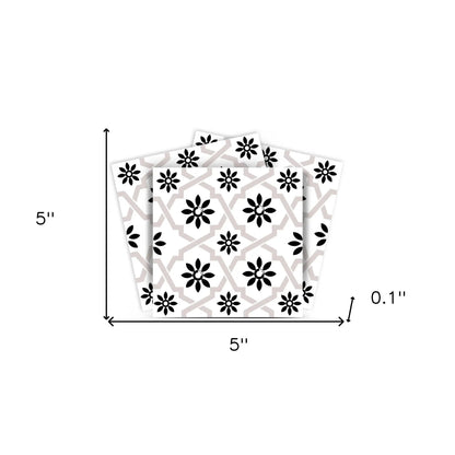 4" X 4" Black and White Lil Daisy Peel and Stick Removable Tiles HomeRoots