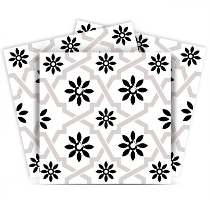 6" X 6" Black and White Lil  Daisy Peel and Stick Removable Tiles