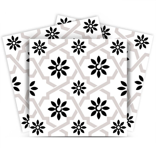 6" X 6" Black and White Lil  Daisy Peel and Stick Removable Tiles